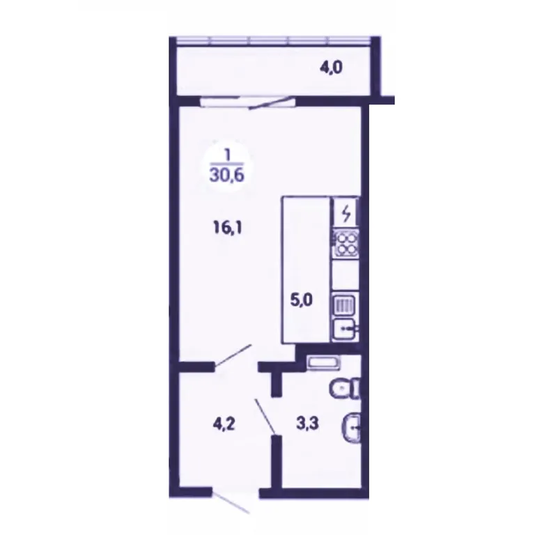 Планировка студии 30,6 м² в ЖК «Академ Риверсайд», дом 18