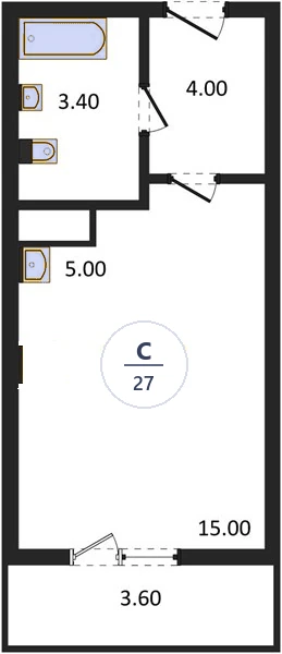 Планировка студия, 27 м², дом 18, ЖК Академ Риверсайд