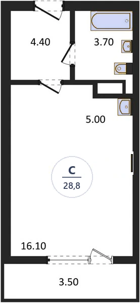Планировка студия, 28,8 м², дом 18, ЖК Академ Риверсайд