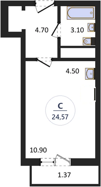 Планировка студия, 24,57 м², дом 82.1, ЖК Академ Риверсайд